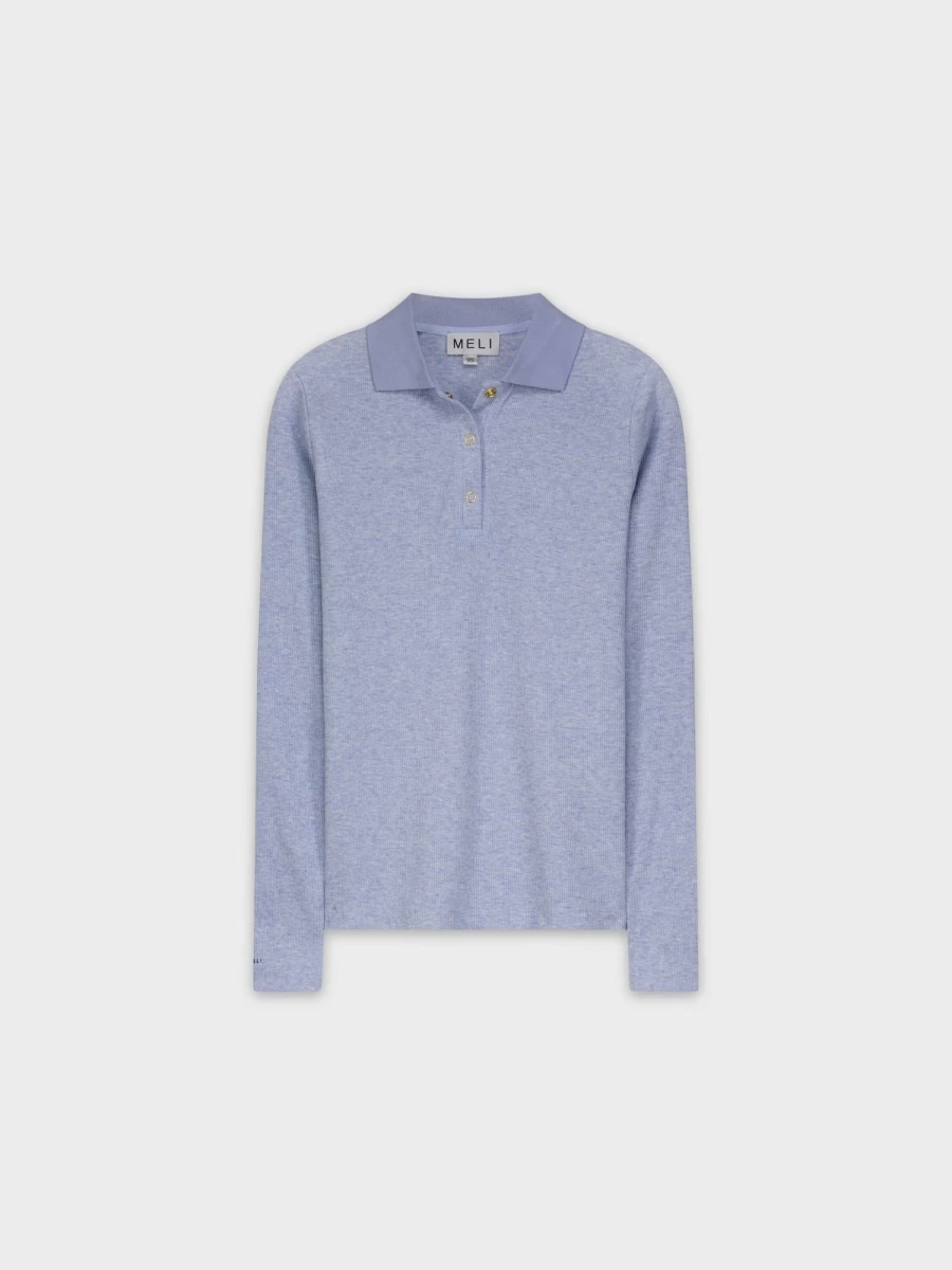 MELI Women's Ribbed Collar T-Shirt - Ocean Blue Casual Top
