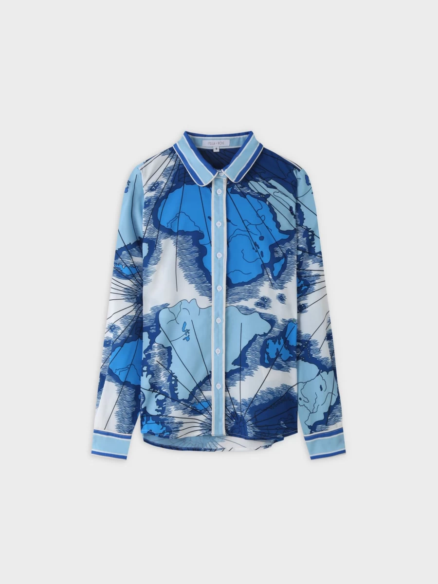 STELLA & ROSE Women's Blue & White Geographic Print Blouse - Stylish Floral Top