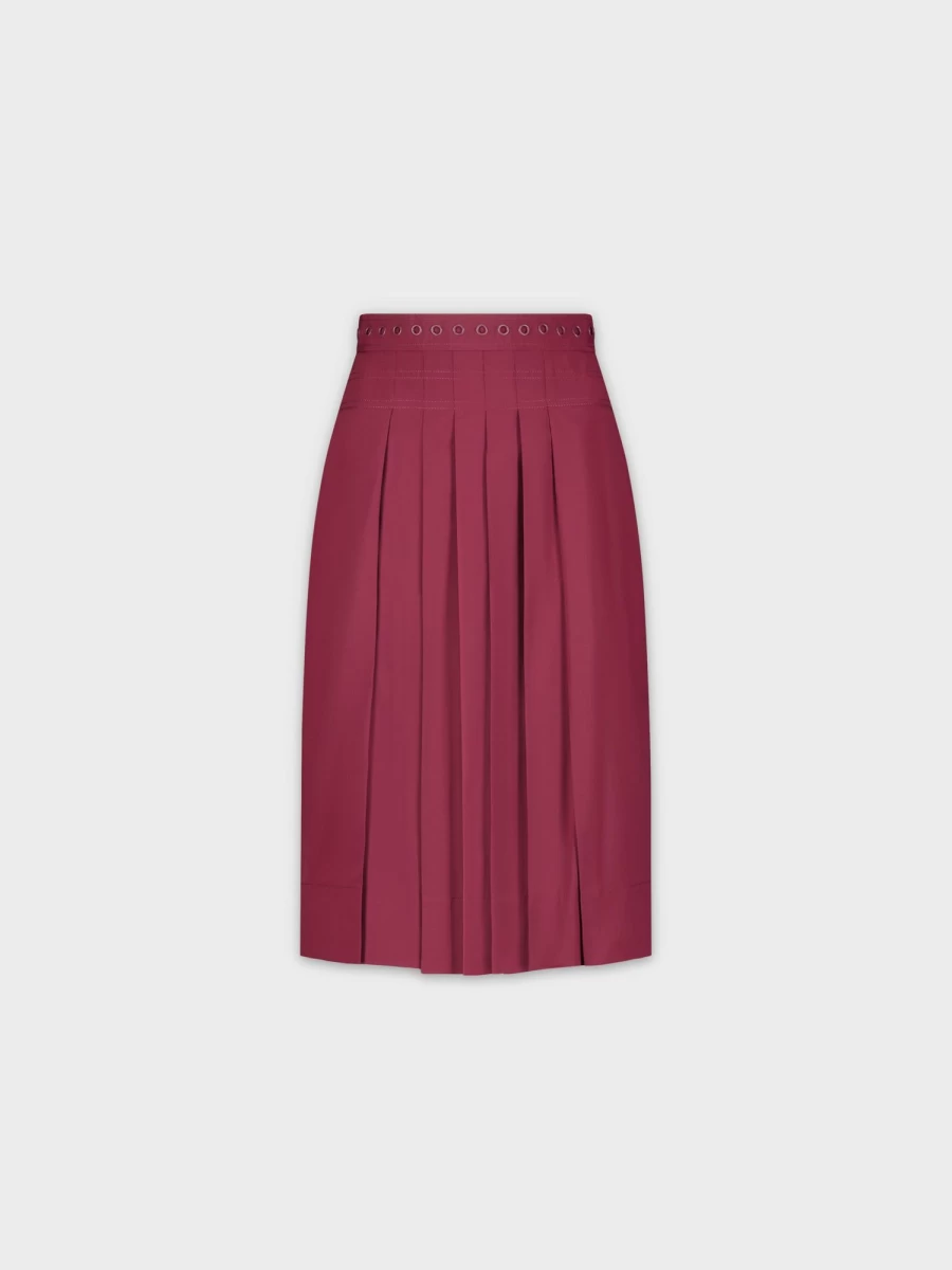 HAILEY Women's Burgundy Front Pleat Skirt - Elegant High Waist A-Line Skirt for Women