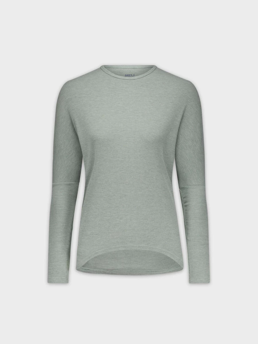 MELI Women's Heather Green Ribbed Dolman Sleeve Crew Neck Sweater