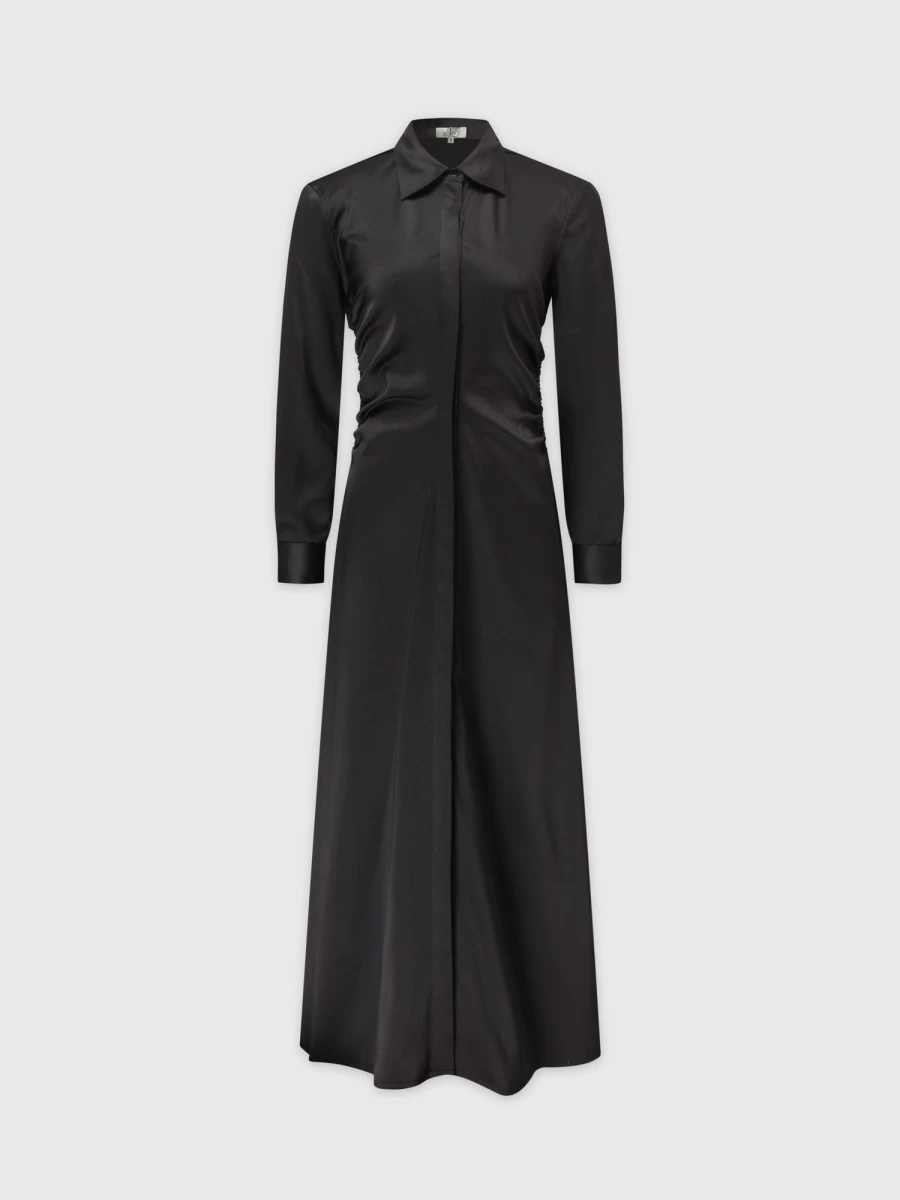 SOLEI Women's Black Side Gathered Dress - Elegant Bodycon Style