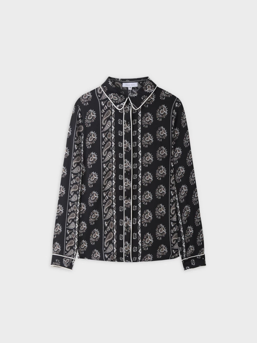 "STELLA & ROSE Women's Piped Paisley Print Blouse – Floral Bohemian Top"