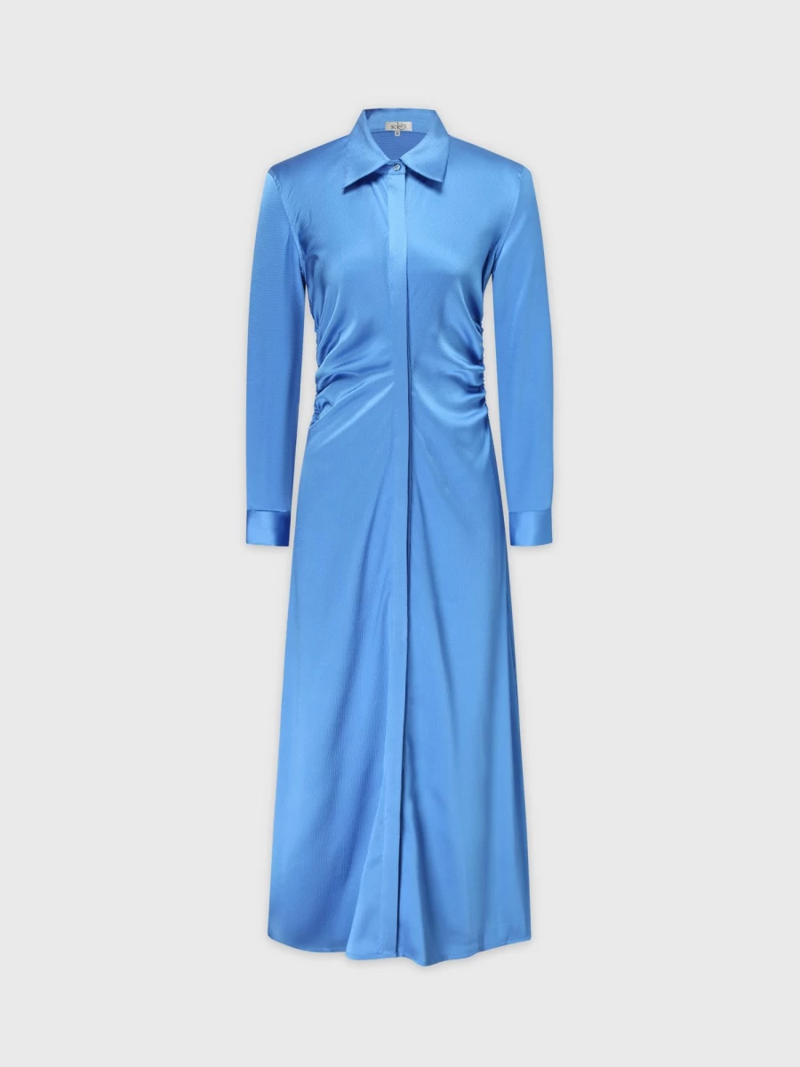 "SOLEI Women's Blue Side Gathered Dress - Elegant Casual Summer Dress"