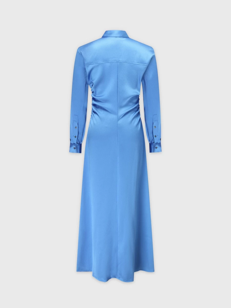 "SOLEI Women's Blue Side Gathered Dress - Elegant Casual Summer Dress"