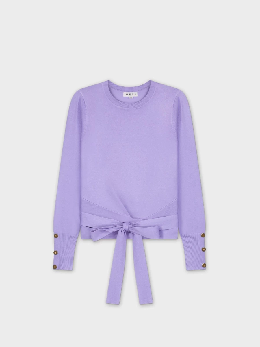MELI Women's Lavender Wrap Tie Front Knit Sweater - Soft Long Sleeve Cardigan