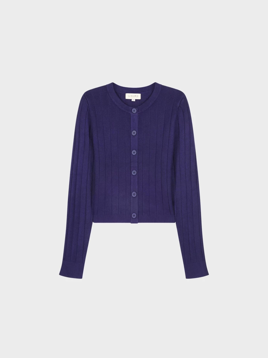 VAARA Women's Navy Cropped Ribbed Cardigan - Stylish Design