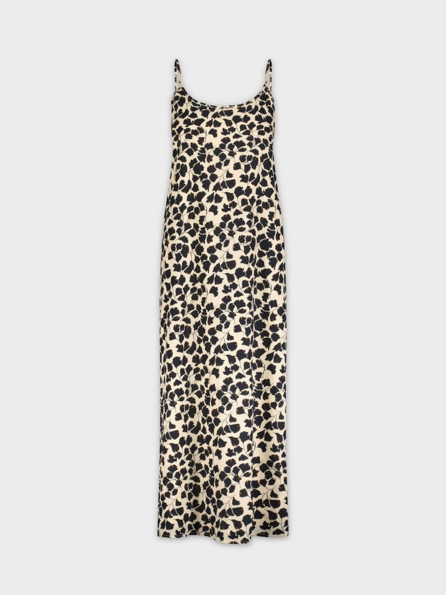 HAILEY Women's Floral Slip Dress - Crew Neck in Cream & Black