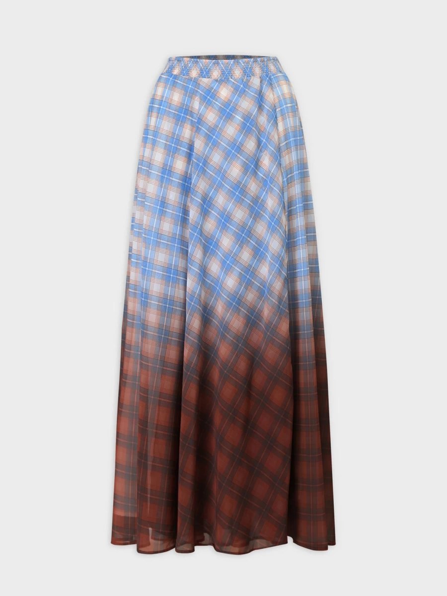 HAILEY Women's Plaid Ombre Mock Wrap Skirt - 39" Long Boho Style High Waist Flowy Skirt