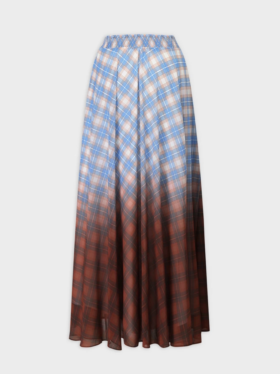 HAILEY Women's Plaid Ombre Mock Wrap Skirt - 39" Long Boho Style High Waist Flowy Skirt