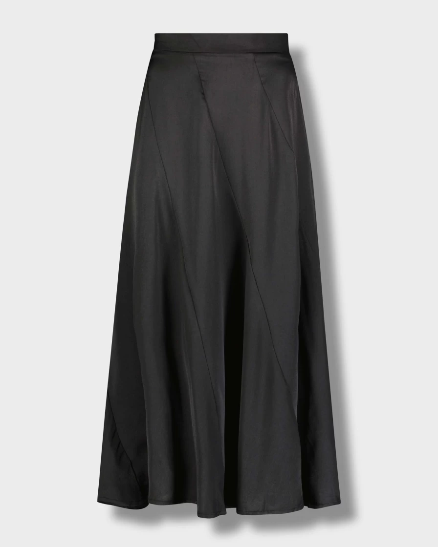 SOLEI Women's Black Satin Maxi Skirt - Elegant High Waist Full Length Skirt