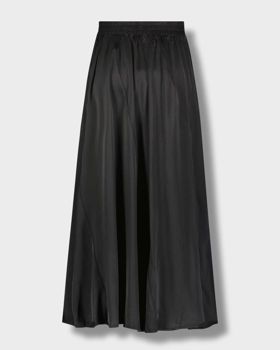 SOLEI Women's Black Satin Maxi Skirt - Elegant High Waist Full Length Skirt