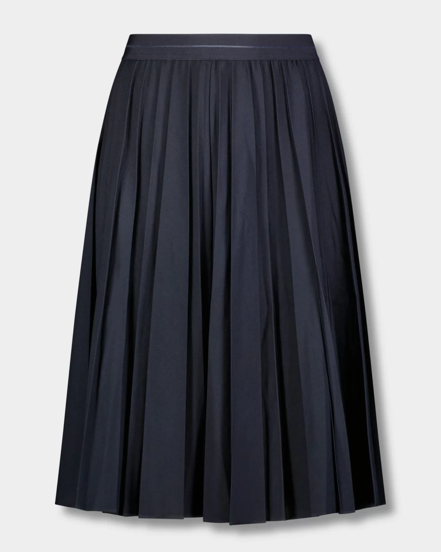 MELI Women's Navy Pleated Midi Skirt 27" - Classic A-Line Waistband Flared Skirt