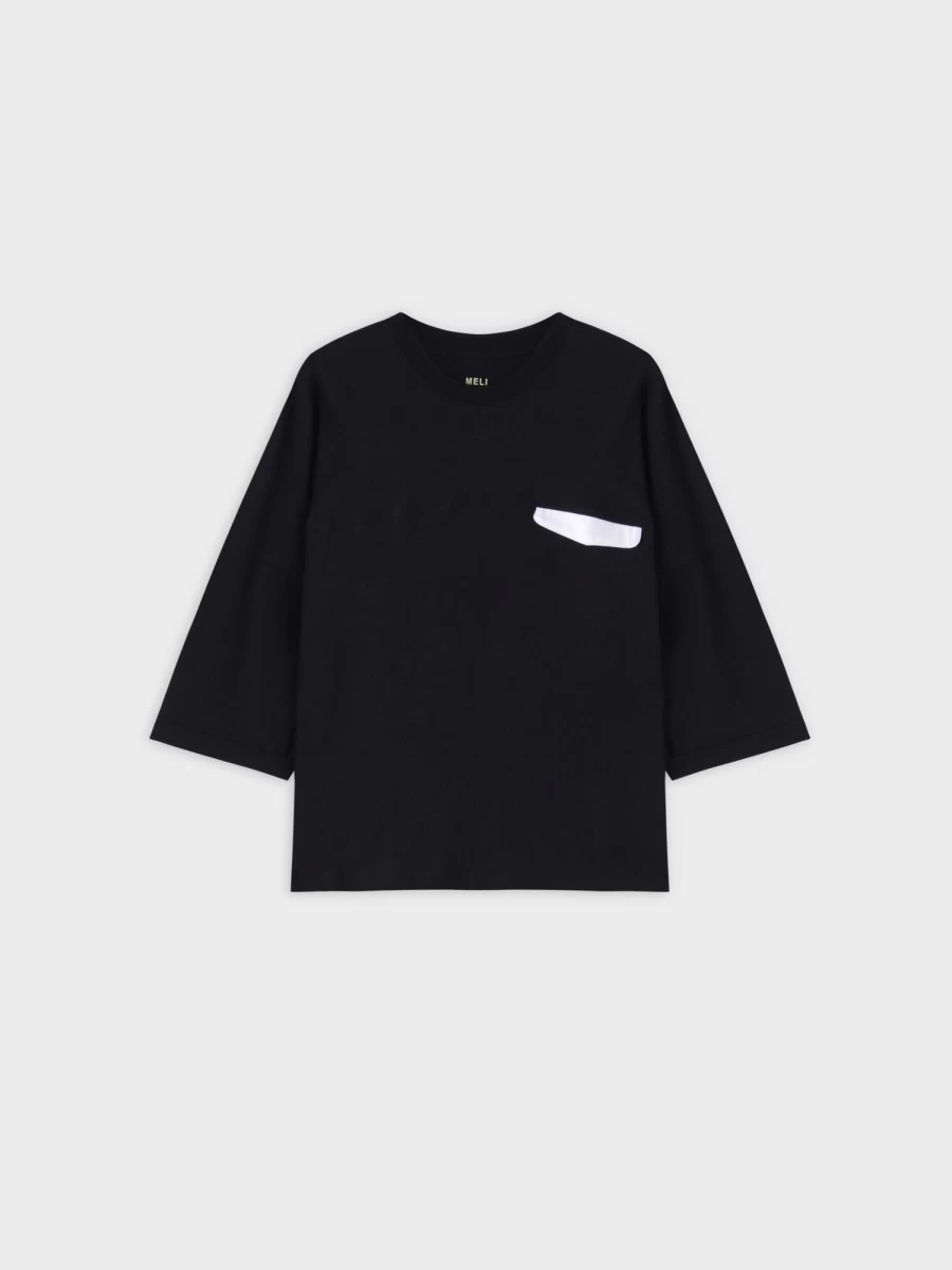 MELI Women's Pocket Tab Tee - Soft Cotton Casual T-Shirt in Black & White