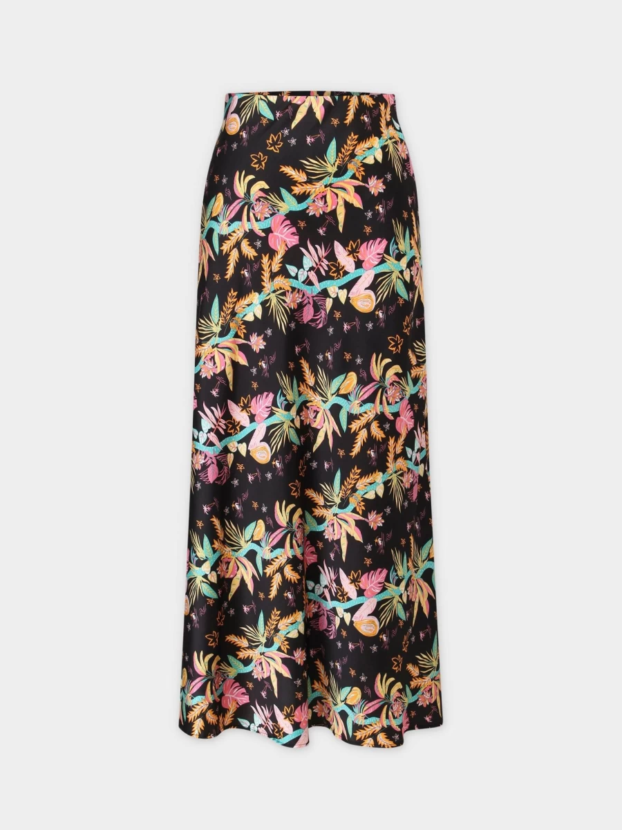"HAILEY Women's Satin Slip Skirt with Hawaiian Floral Print - Elegant Midi Skirt for Summer"