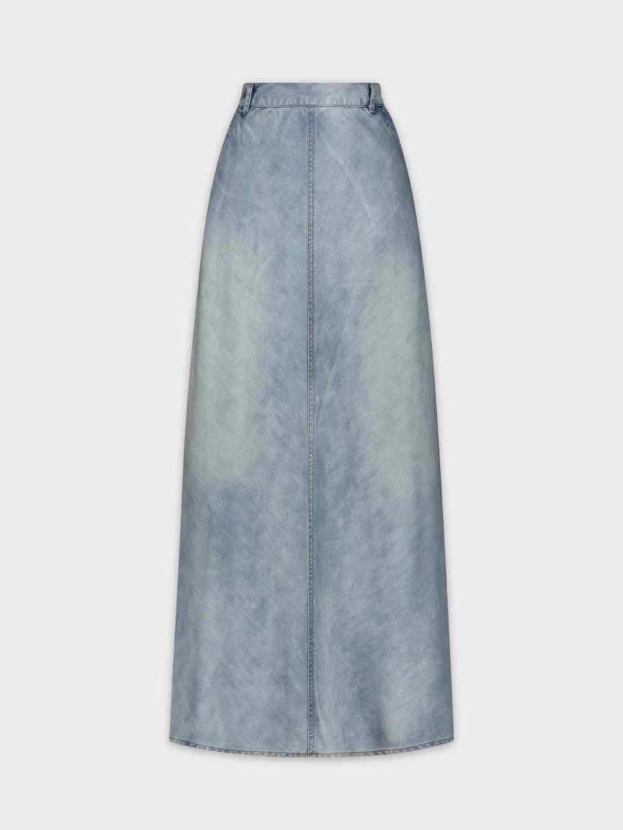MELI Women's Blue Mid Wash Denim Skirt - Classic Fit Stretch Jeans Skirt for Women