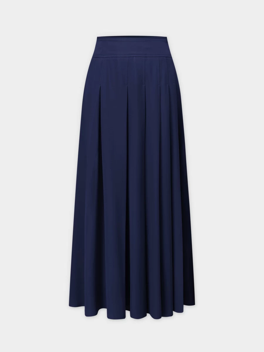 Pose Women's Navy Yolk Pleated Skirt - 37 Inch Mid-Length A-Line Skirt for Women