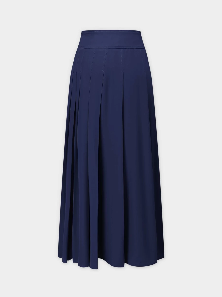 Pose Women's Navy Yolk Pleated Skirt - 37 Inch Mid-Length A-Line Skirt for Women