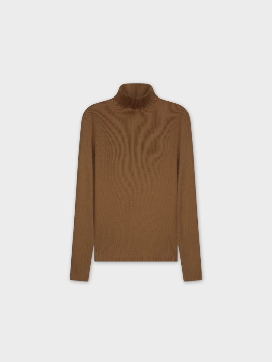 MELI Women's Knit Ribbed Turtleneck Sweater in Taupe - Soft Comfortable Long Sleeve Pullover Top