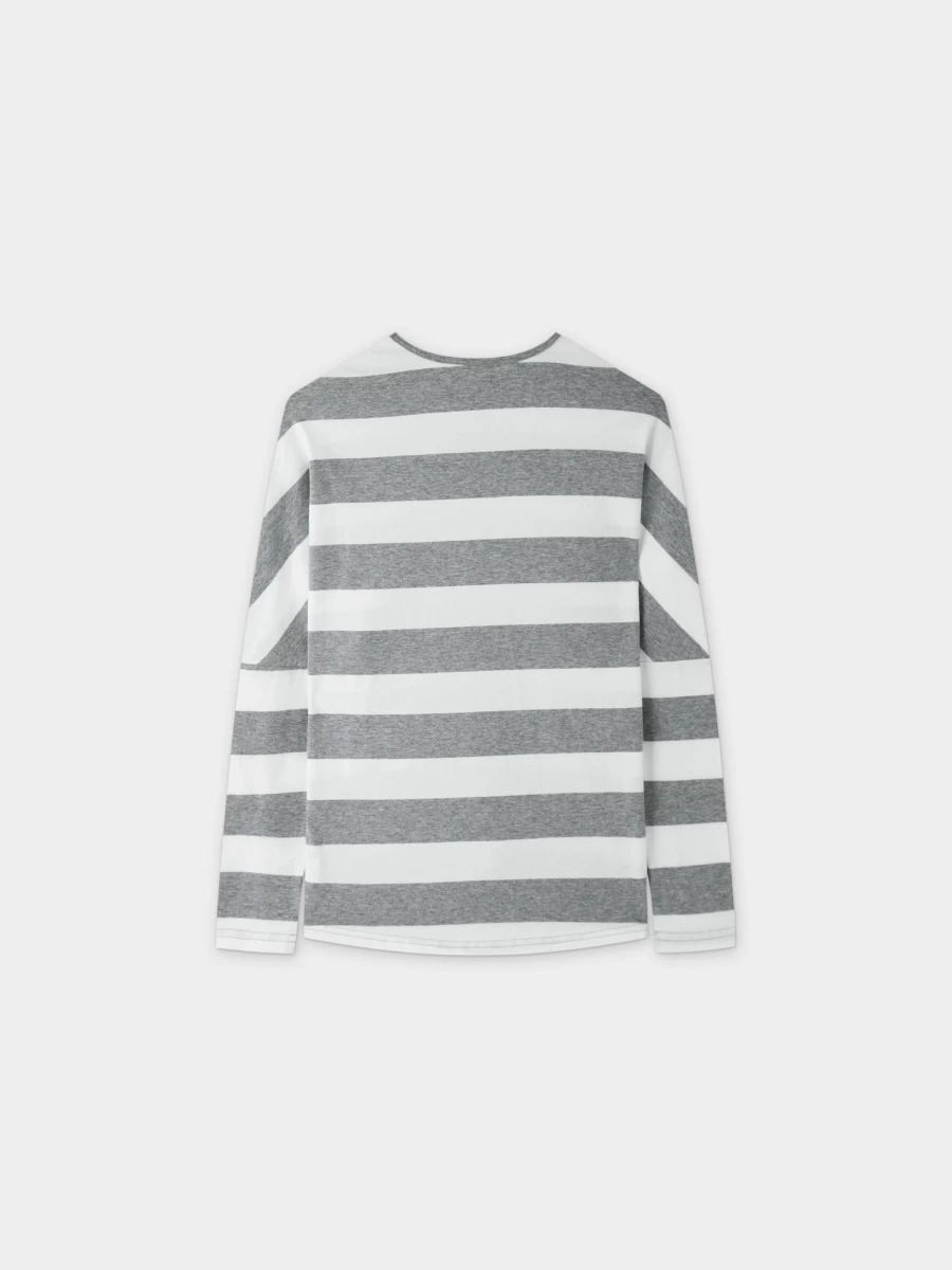 MELI Women's Striped Dolman V-Neck T-Shirt - Grey & White Casual Comfort Fit Top