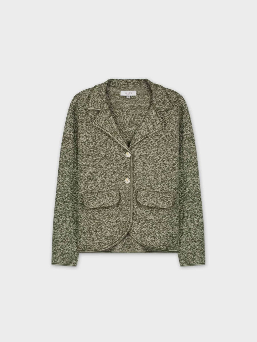 "HAILEY Women's Herringbone Knit Blazer in Green & Cream - Stylish Tailored Jacket"