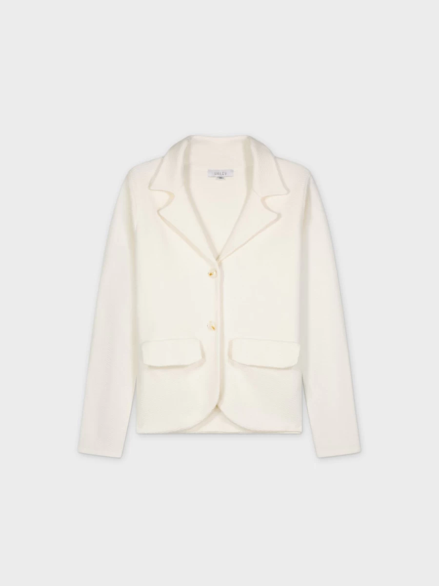 "HAILEY Women's Cream Herringbone Knit Blazer - Elegant Tailored Jacket for Women"