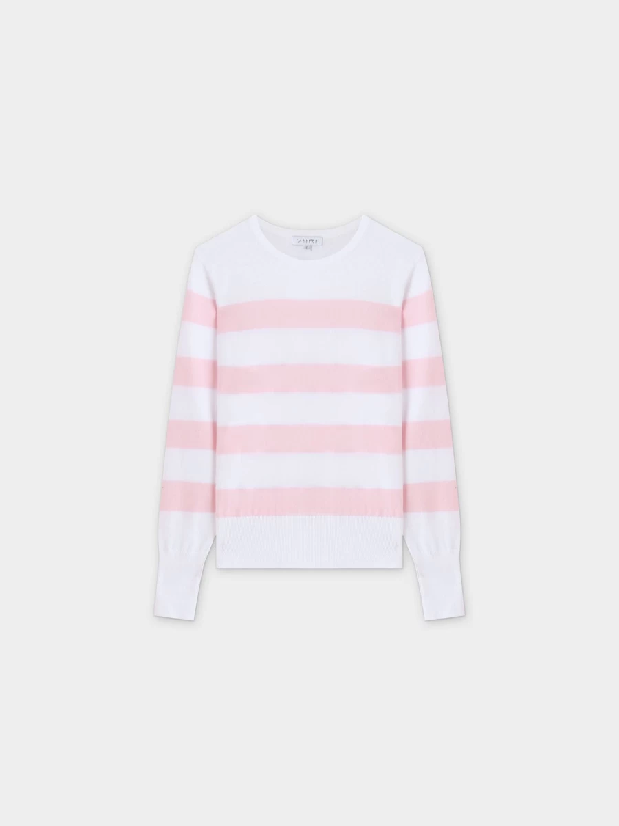 VAARA Women's Light Pink Striped Cotton Sweater - Soft Comfort Fit Knit Top