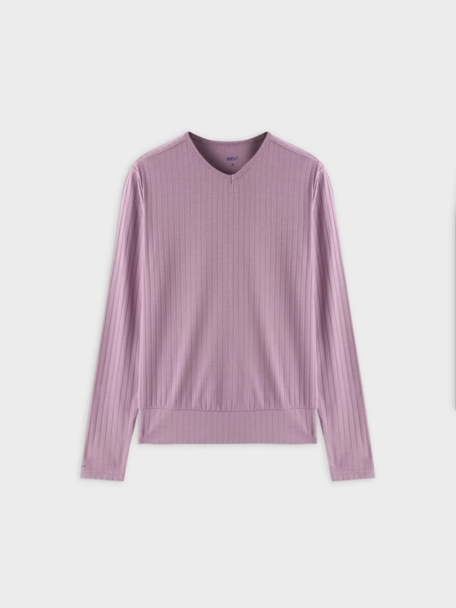 MELI Women's Lavender Ribbed High V-Neck Bomber Jacket