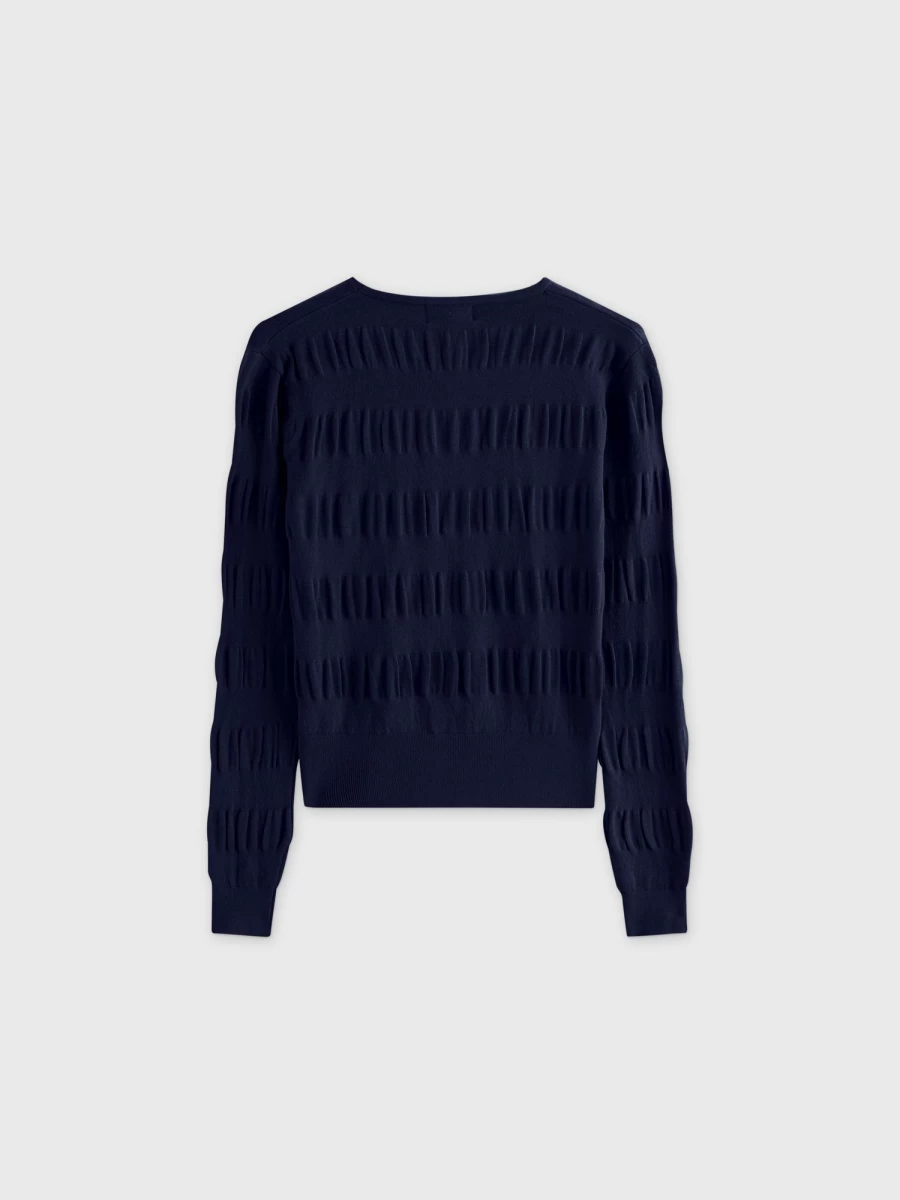Pose Women's Navy Ruched Sweater - Elegant Knit Top for Casual Wear