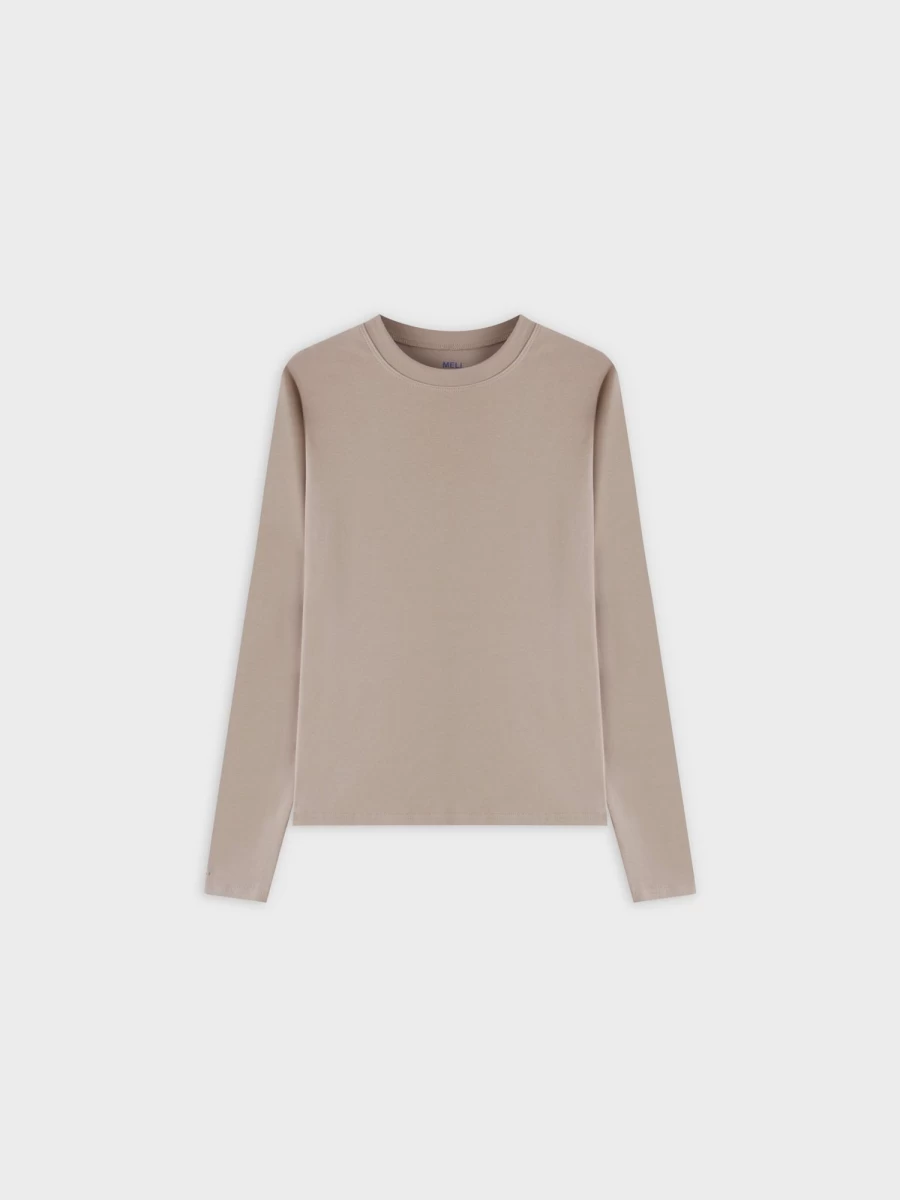 MELI Women's Classic Long Sleeve T-Shirt in Tan - Comfortable Casual Tee