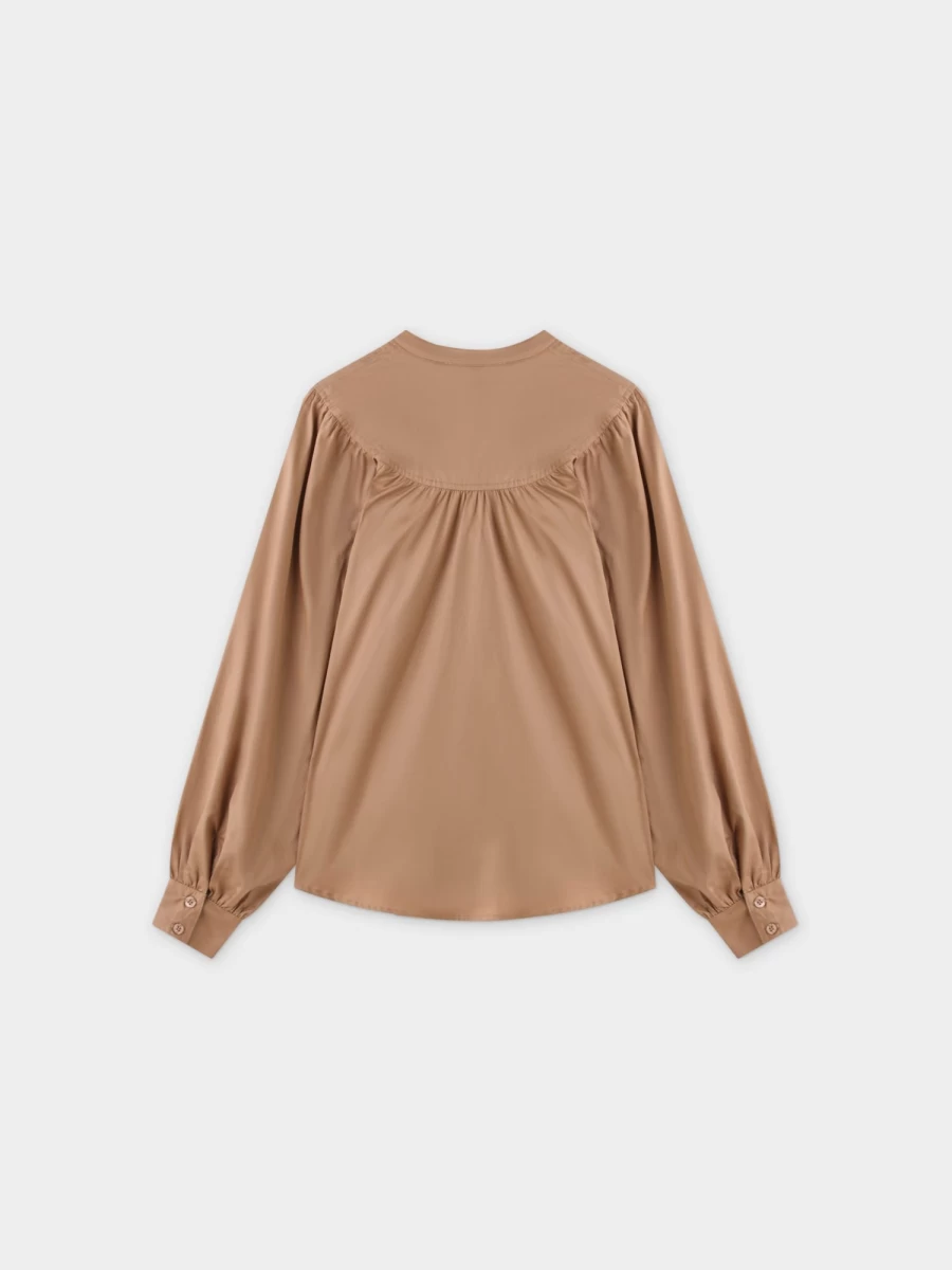 VAARA Women's Tan Gathered Top Blouse - Elegant Feminine Style
