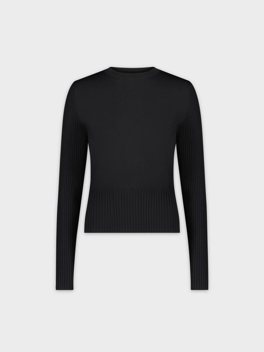 MEENA Women's Black Ribbed Waist Sweater - Slim Fit Knit Pullover