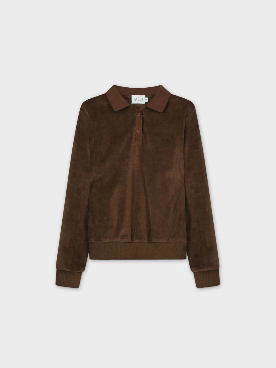MELI Women's Brown Velour Collar Comfort Fit Sweatshirt - Soft & Stylish Pullover