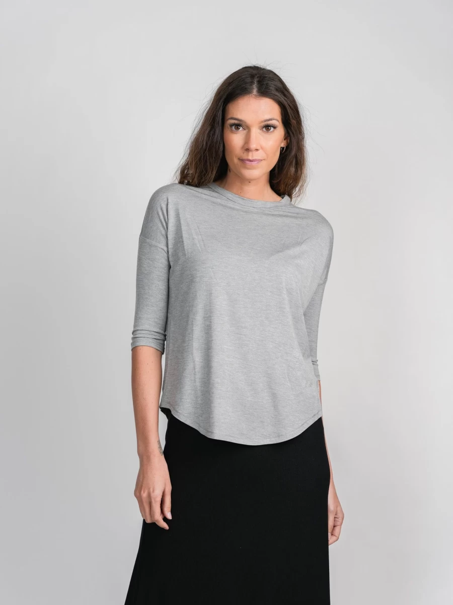 MELI Women's Heather Grey Swing Tee - Comfortable 3Q Sleeve Casual Top