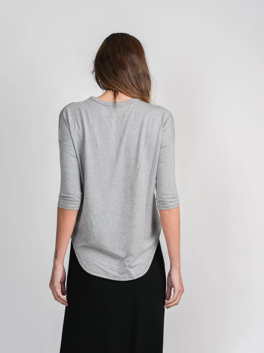 MELI Women's Heather Grey Swing Tee - Comfortable 3Q Sleeve Casual Top