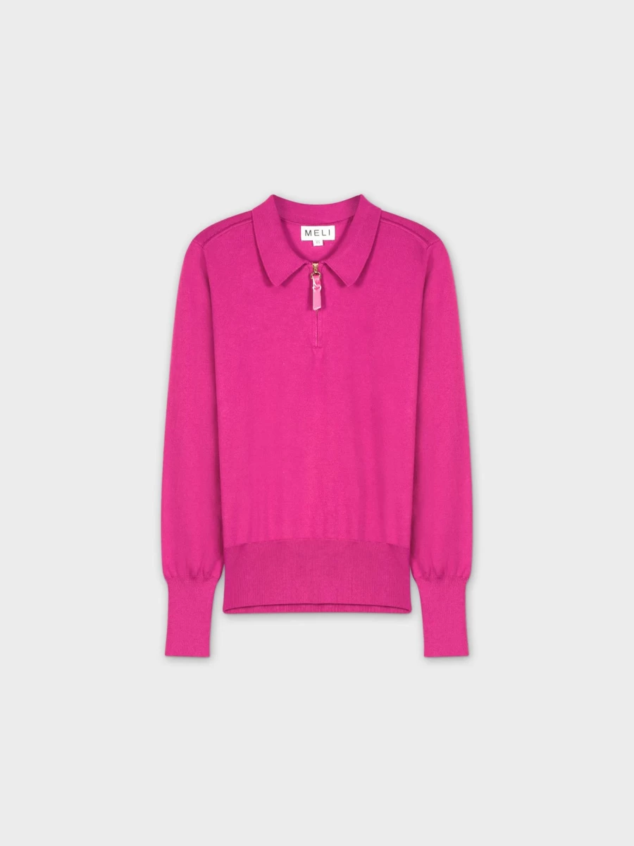 MELI Women's Magenta Zipper Collar Sweater - Stylish Knit Pullover