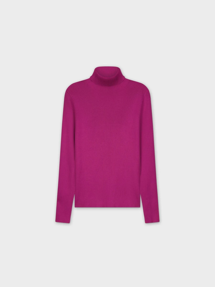 MELI Women's Knit Ribbed Turtleneck Sweater - Magenta Long Sleeve Slim Fit Top