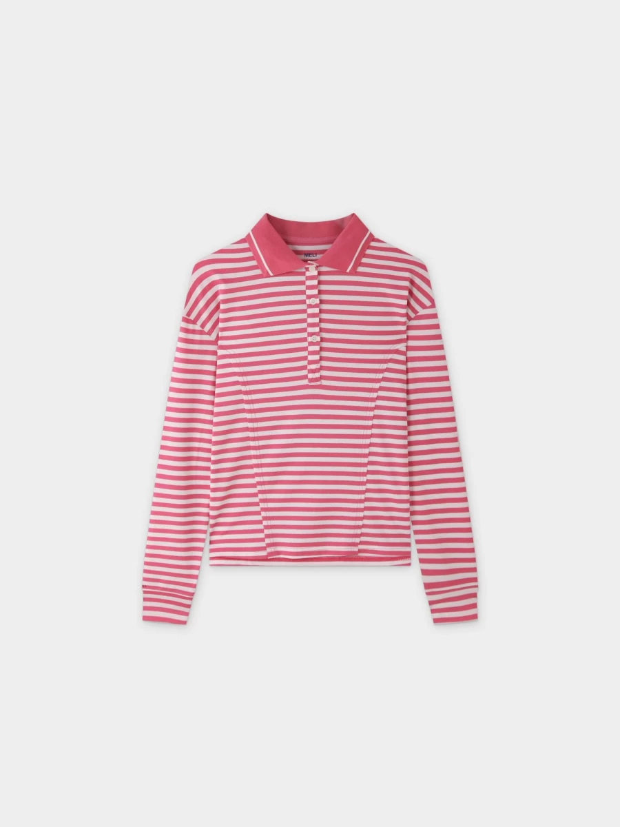 MELI Women's Striped Collar T-Shirt - Pink & White Casual Tee