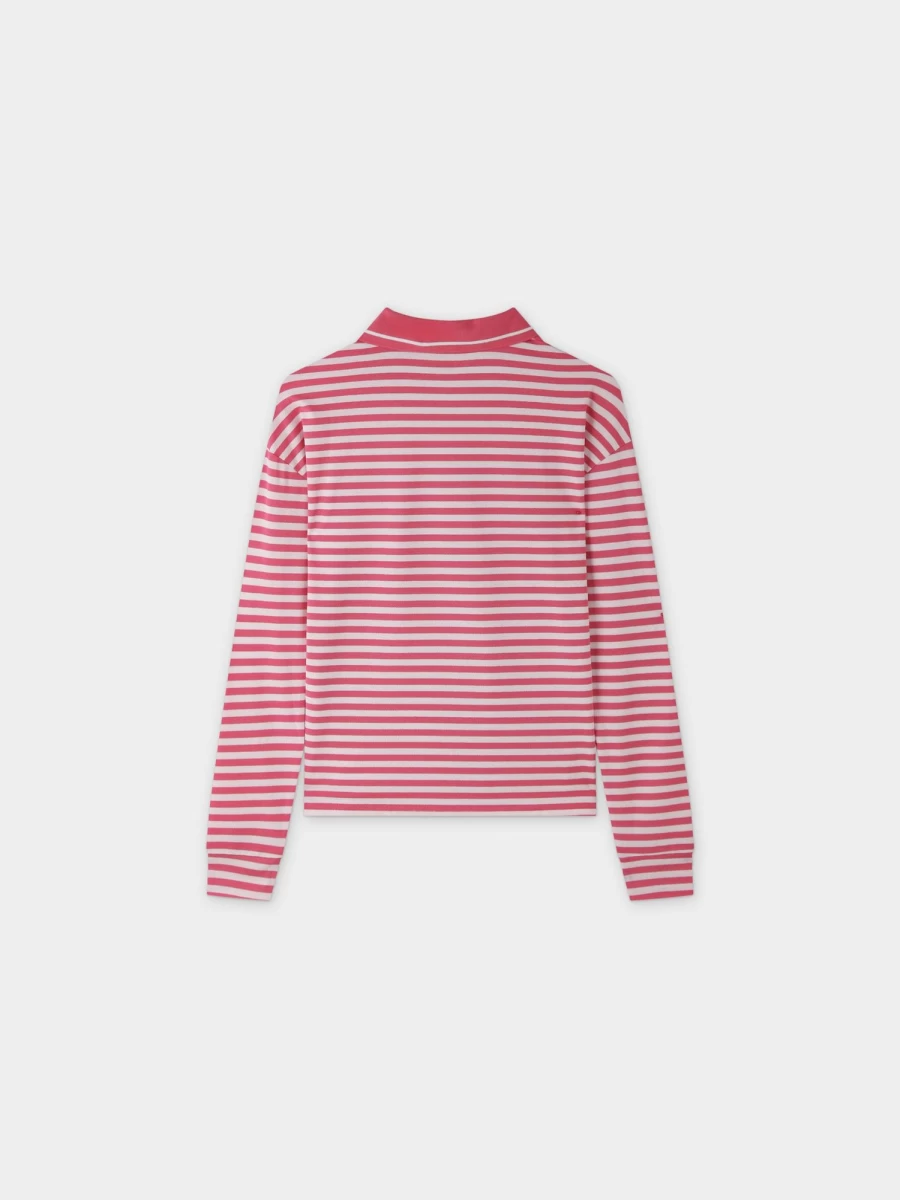 MELI Women's Striped Collar T-Shirt - Pink & White Casual Tee