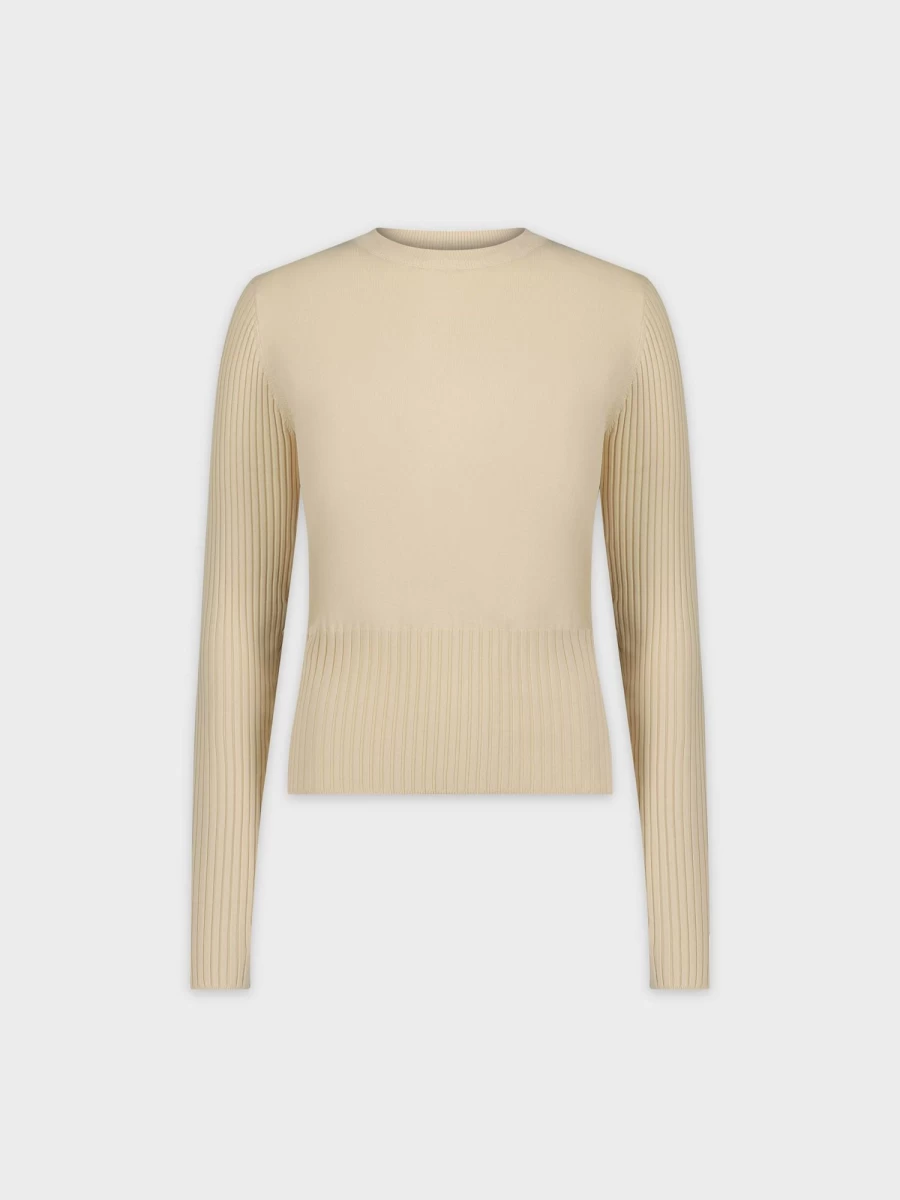MEENA Women's Vanilla Ribbed Waist Sweater - Soft Knit Pullover
