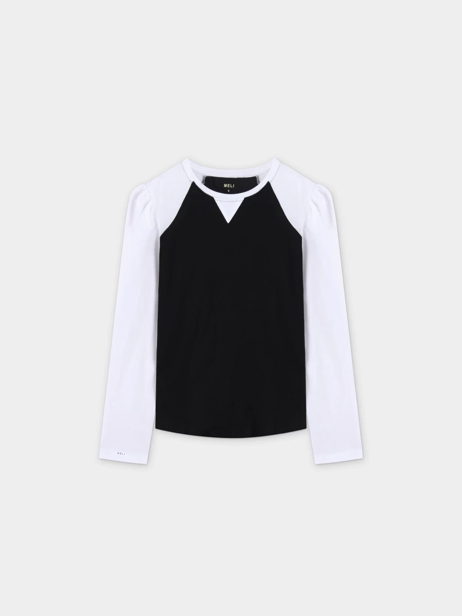 MELI Women's Two-Tone Baseball T-Shirt - Black & White Stylish Casual Tee