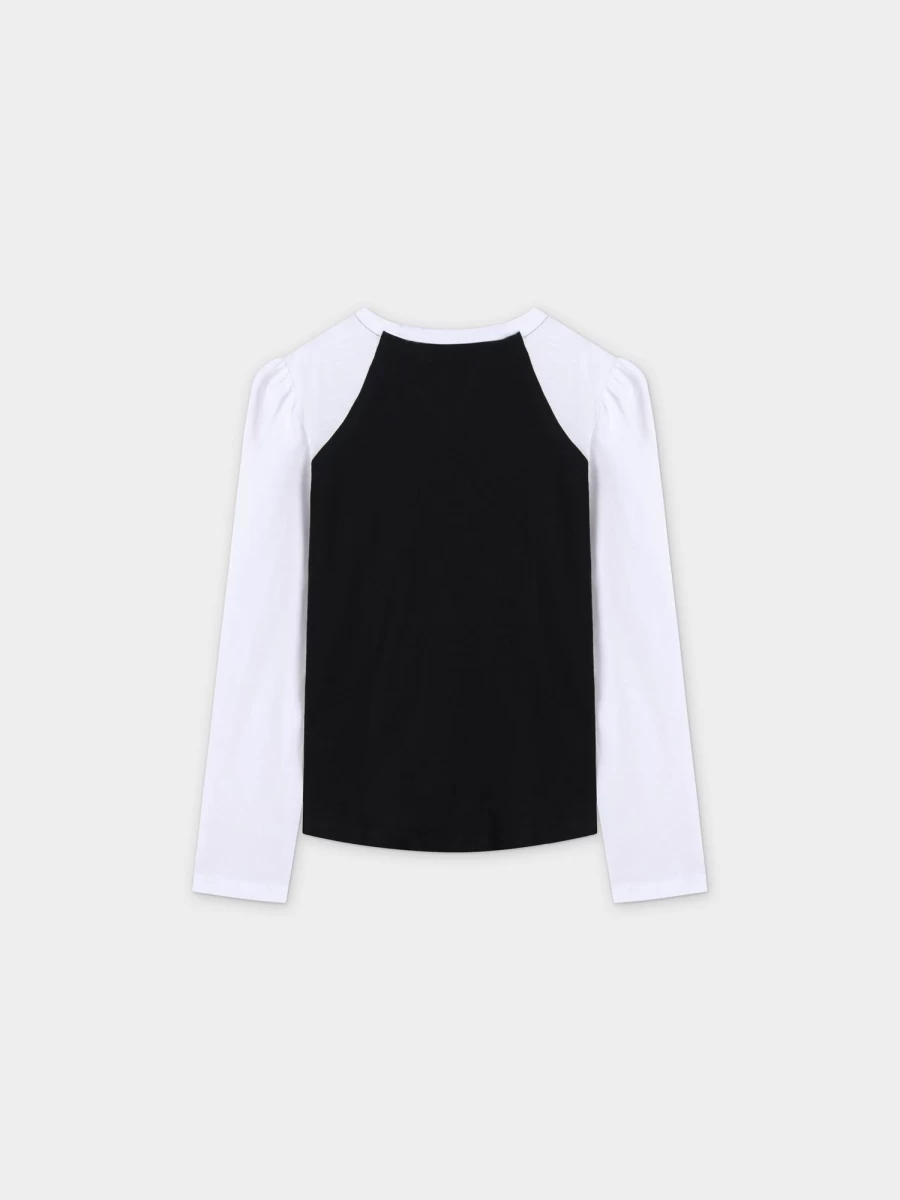 MELI Women's Two-Tone Baseball T-Shirt - Black & White Stylish Casual Tee