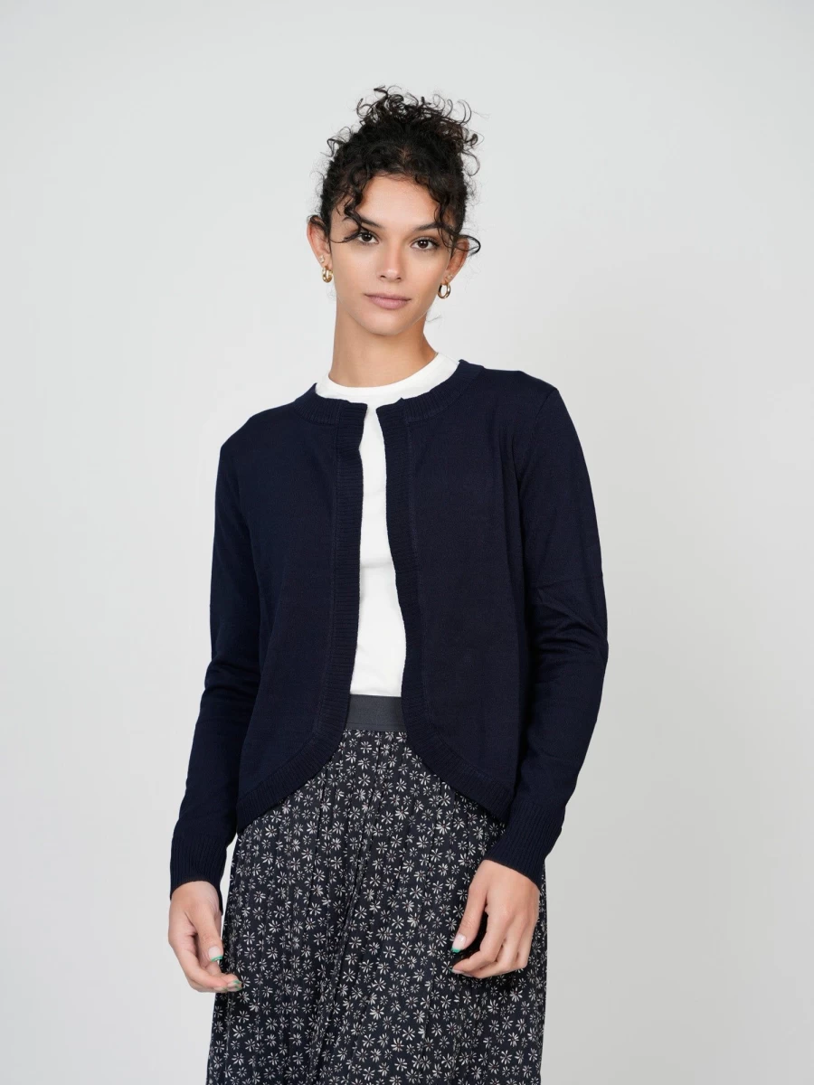 POSE Women's Navy Banded Shrug - Stylish Knit Cover-Up for Layering
