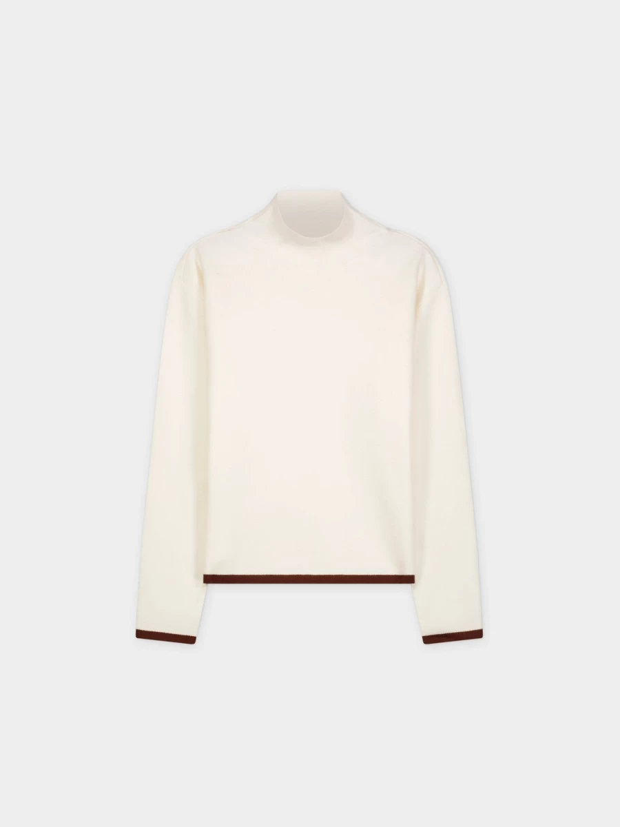 VAARA Women's Trim Sweater in White and Brown - Elegant Knitwear