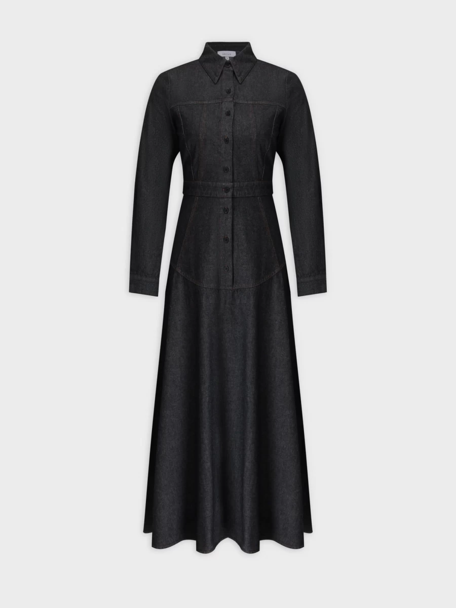 Hailey Women's Black Drop Waist Denim Dress - Stylish Casual Vintage Jean Dress