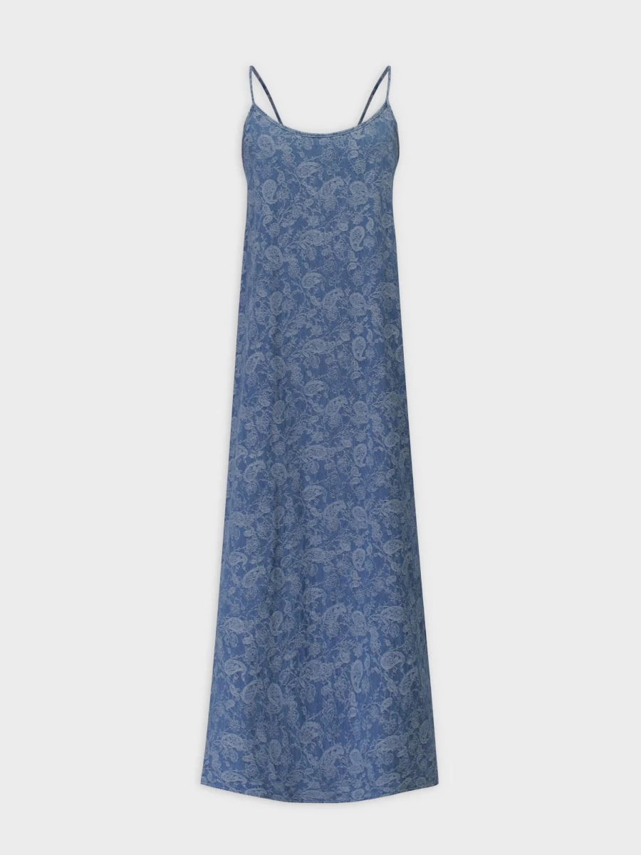 HAILEY Women's Denim Brocade Crew Neck Slip Dress