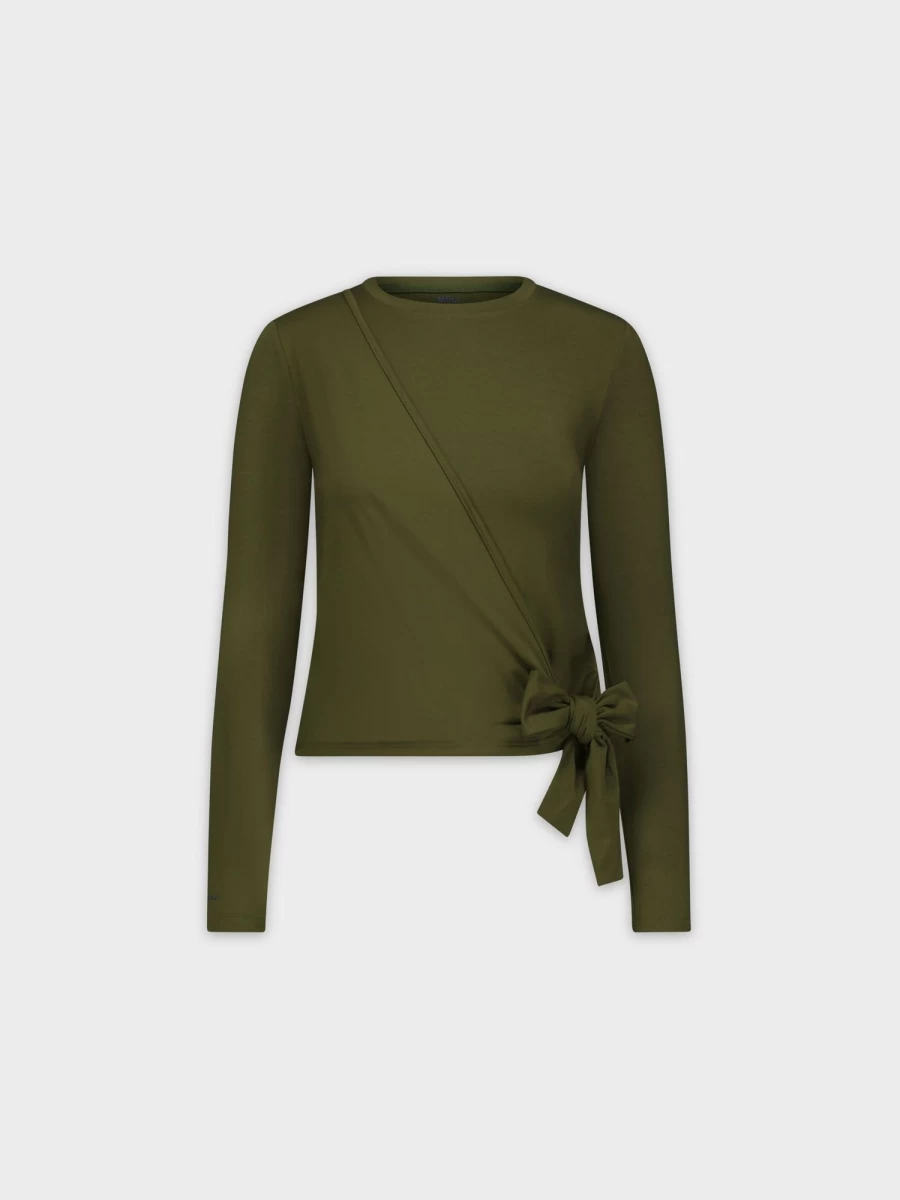 MELI Women's Olive Wrap Tee - Stylish Casual Wrap Neck T-Shirt for Women