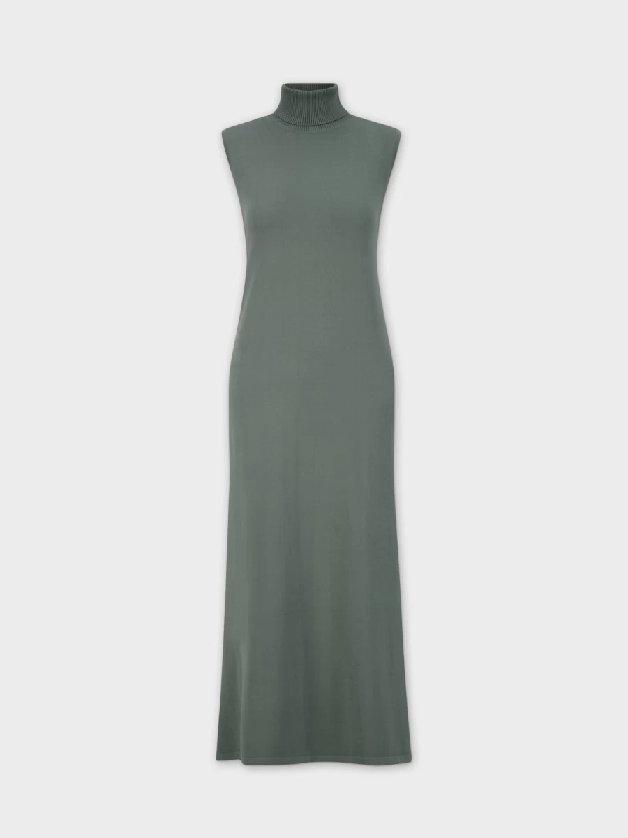 VAARA Women's Sage Green Sleeveless Turtleneck Dress - Elegant Summer Turtleneck Shift Dress