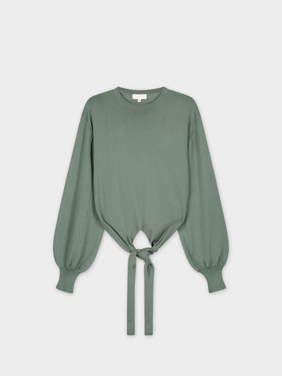 VAARA Women's Sage Green Front Tie Knit Sweater
