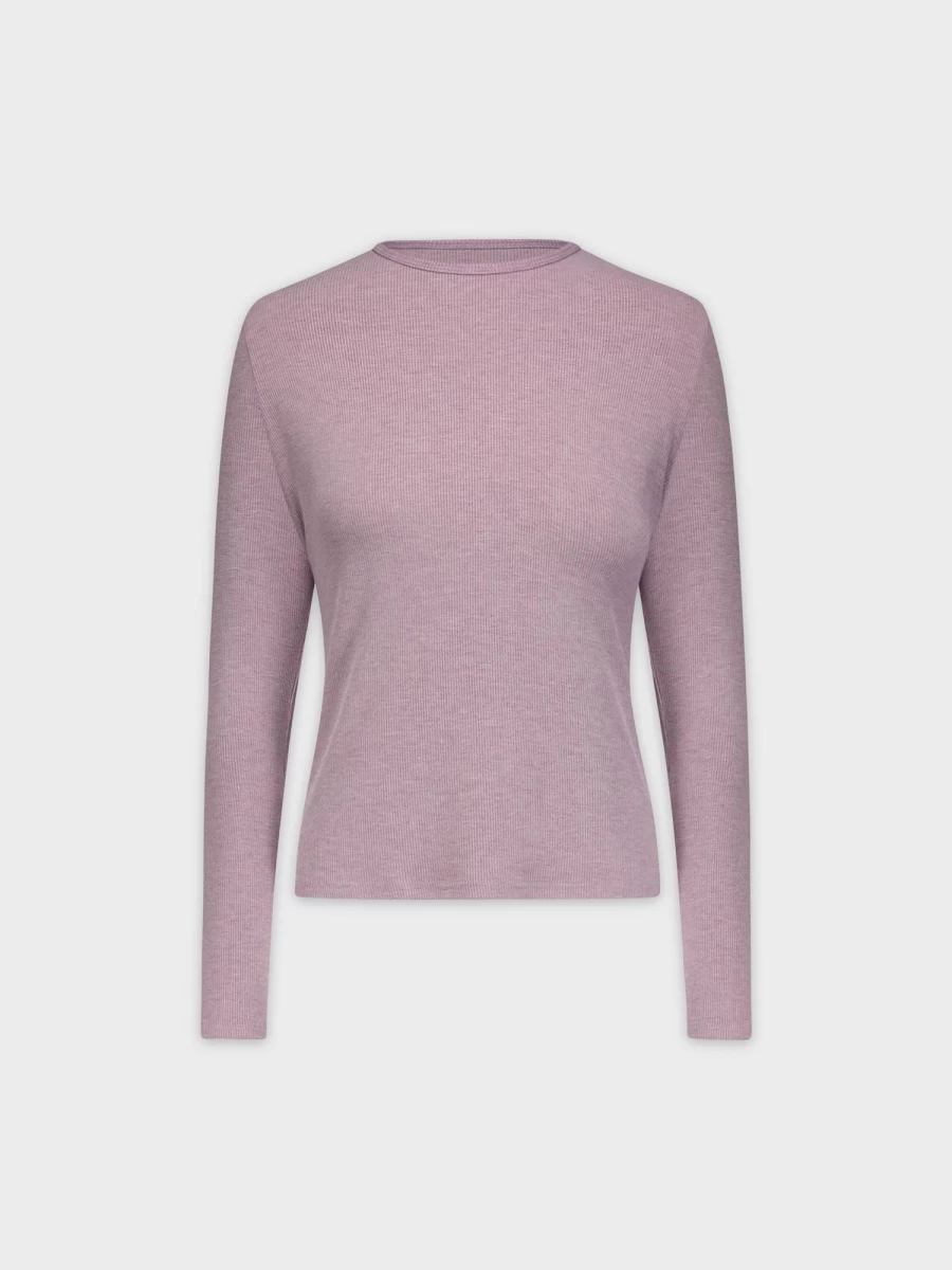 MELI Women's Classic Ribbed Long Sleeve Crew Neck Tee - Heathered Purple