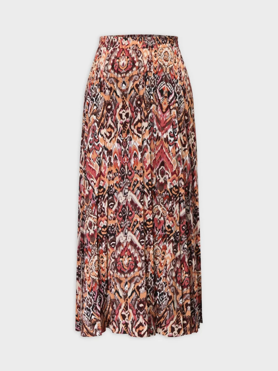 Pose Women's Abstract Multi Print Pleated Maxi Skirt with Covered Band - 37" Length